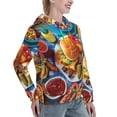 thumbnail image 6 of Balery Vibrant Picnic Food Spread Pattern Womens Long Sleeve Hoodie, Pullover Hooded Sweatshirt, Kangaroo Pocket Hoodie with Eye-catching Drawstrings-Small, 6 of 7