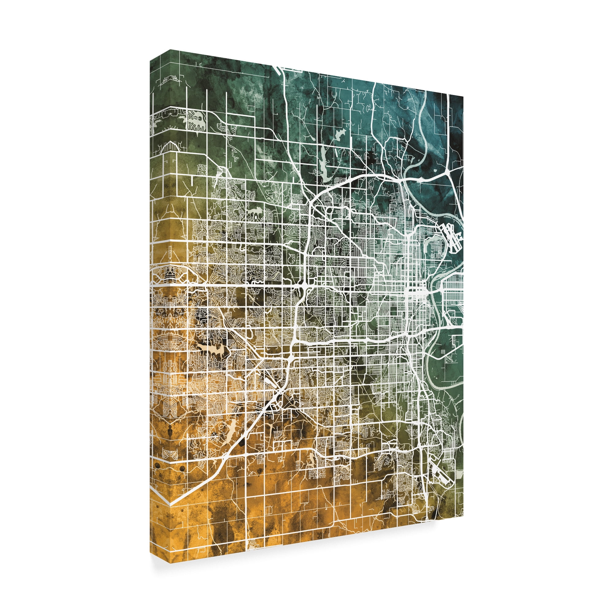 Trademark Fine Art 'Omaha Nebraska City Map Teal Orange' Canvas Art by Michael Tompsett