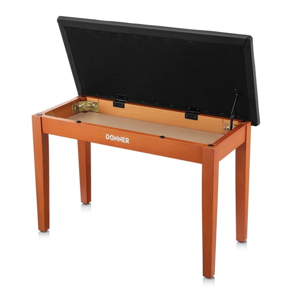Donner Duet Piano Bench with Storage, Solid Wooden Keyboard Bench Piano Bookcase Stool Chair Seat with High-Density Sponges Padded Cushion, Wood Finish Color