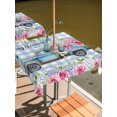 thumbnail image 2 of Outdoor Tablecloth with Umbrella Hole for Patio/Picnic/Party/Camping, Spring Waterproof Table Cloth Square Cover Washable, Truck Botanical Rose Leaves Blue White Plaid (60"x 60"), 2 of 8