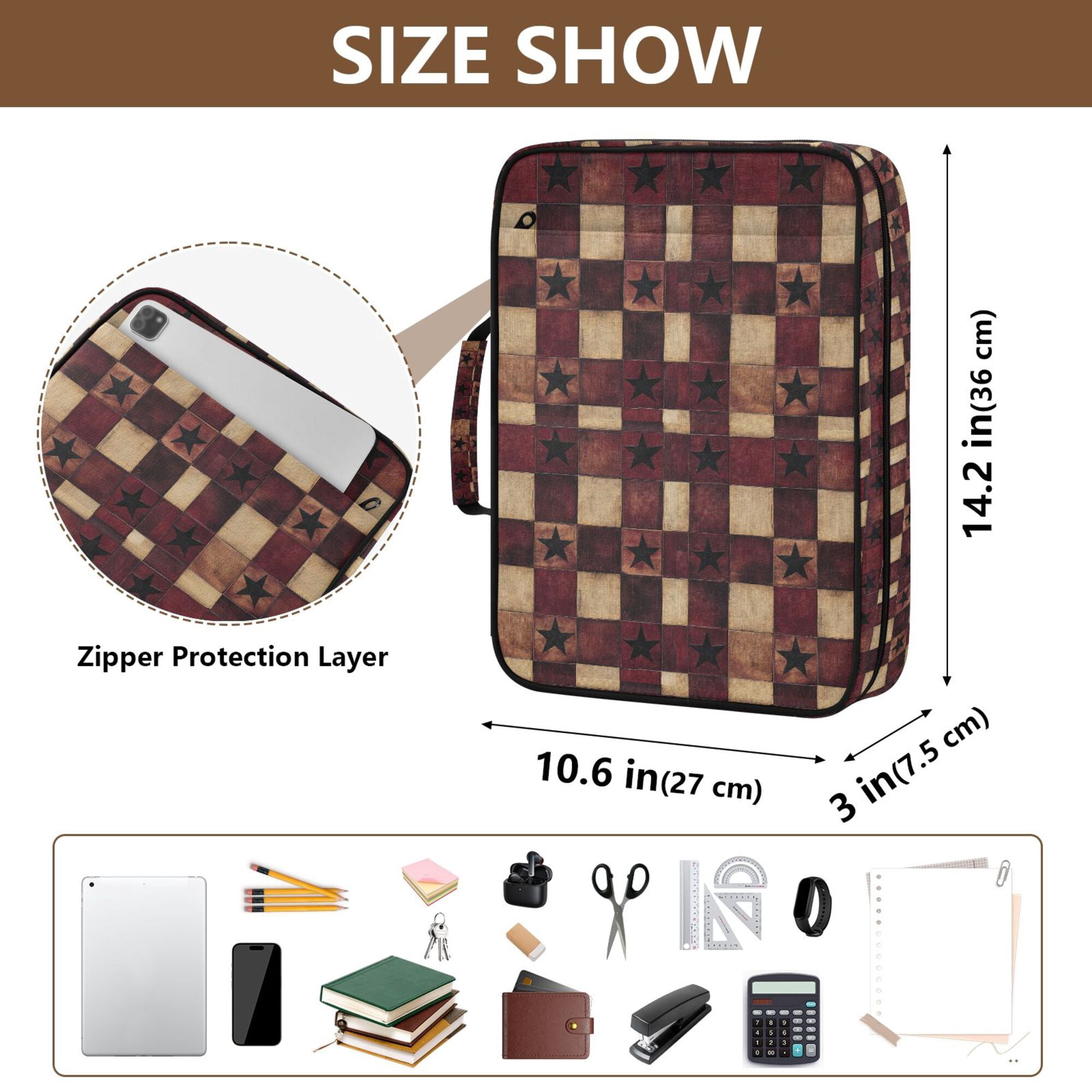 FORMRS Accordion File Folder A4 Size 7-Pocket Expanding Document Organizer Bag with 3 Ring Binder, Star Spangled Squares