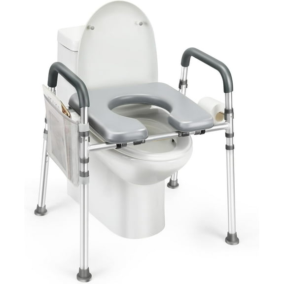 Toilet Seat with Handles, 500lb Handicap Toilet Seat with Handles Over Toilet, Commode Chair with Adjustable Height & Width, Toilet Seat Risers for Seniors, Elderly, Handicap
