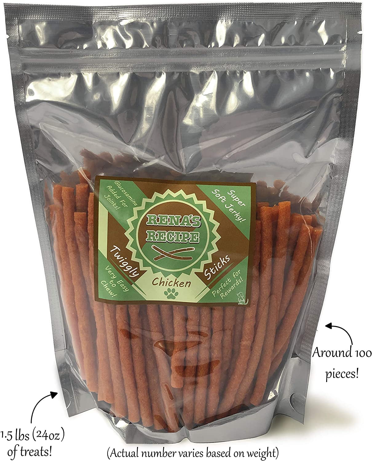 Rena's Recipe Chicken Twiggly Sticks Dog Treats 24 oz Soft Chews Easy to Chew Senior Dogs High Protein