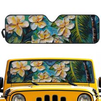 FUIALDOLG Tropical Plumeria Floral Painting Front Windshield Sun Shade Foldable Front Window Sun Shield Visor Fit for Off-road Vehicle Block UV Rays Car Accessories Heat Keep Car Cooler