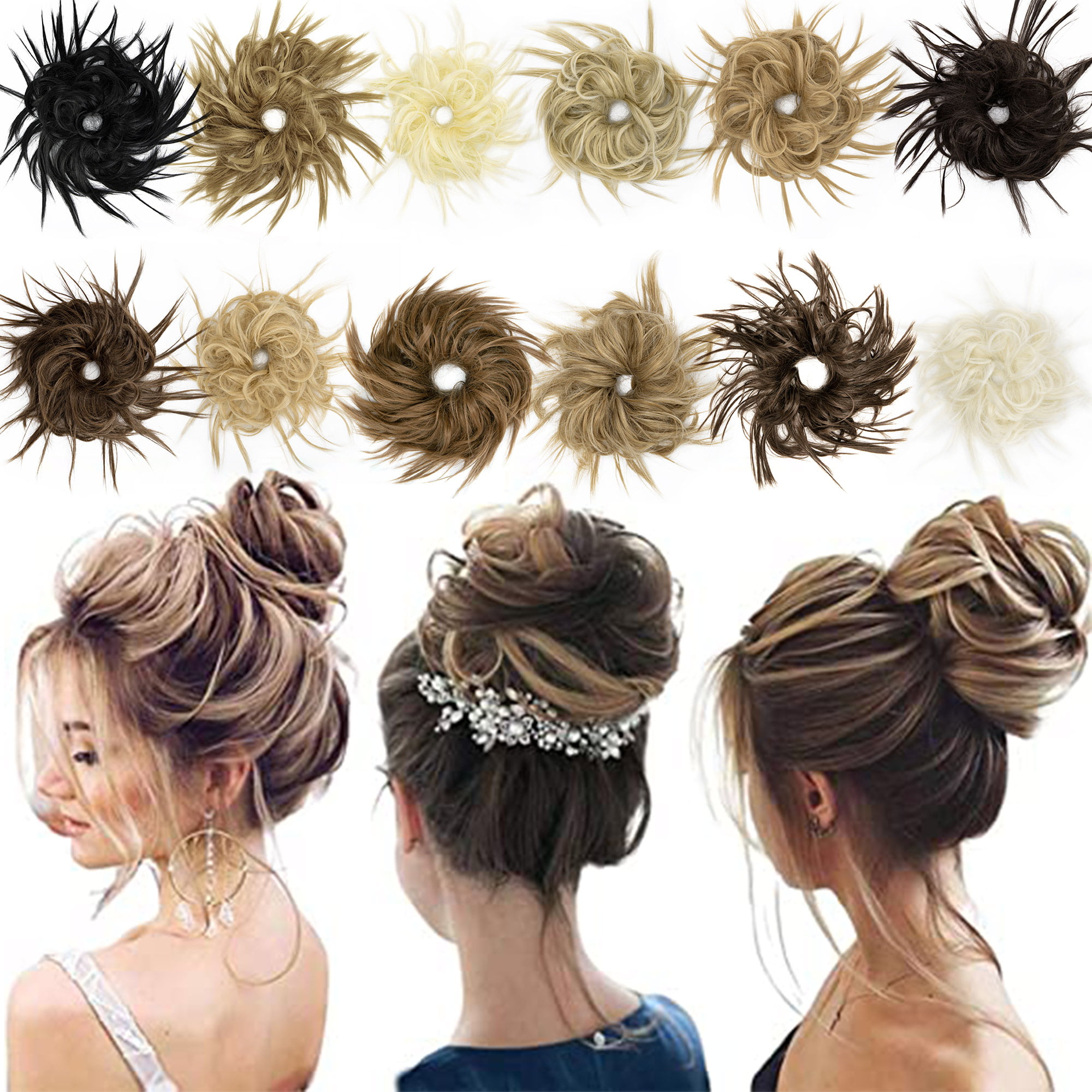 Hair Pieces Extensions Messy Hair Bun Hair Scrunchies Hair Pieces for Women Girls Wavy Curly Ponytail Extensions Donut Chignons Updo Hair Accessories
