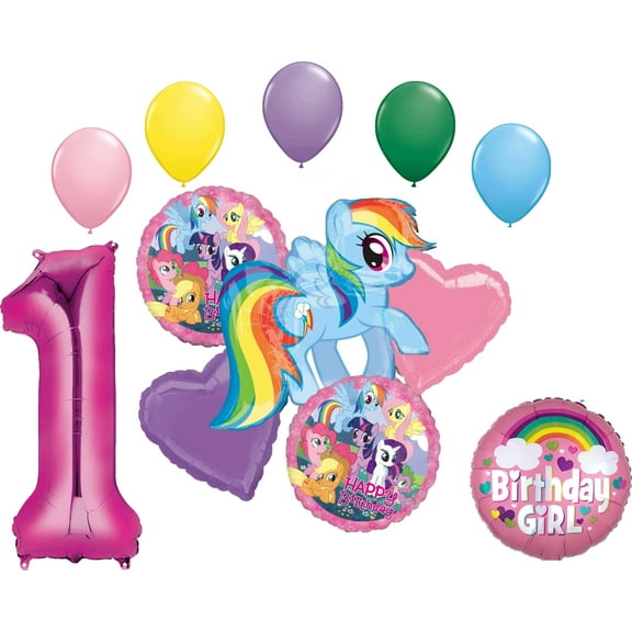 My Little Pony Rainbow Dash 1st Birthday Party Supplies 12 Piece Mylar & Latex Balloons Set Latex and Mylar Balloon Set