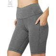 thumbnail image 2 of Gustave Women's High Waist Yoga Shorts with Pockets Quick-dry Running Athletic Workout Shorts Tummy Control Leggings Short Pants "Gray, L", 2 of 9