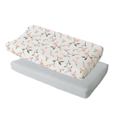 Red Rovr Cotton Muslin Changing Pad Cover 2 Pack - Peach Blossom Set
