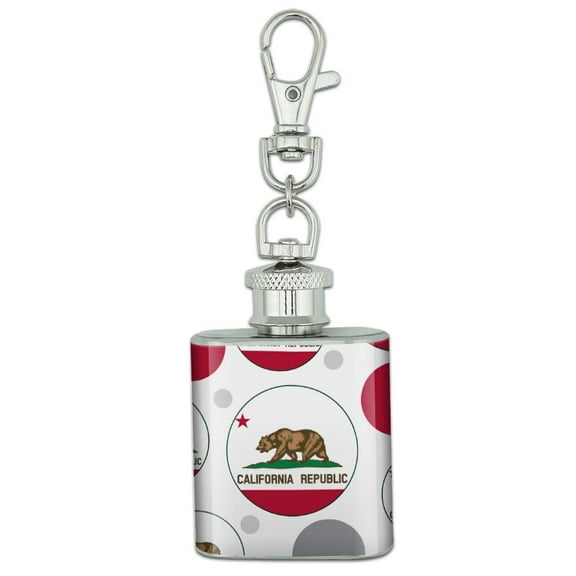 California Republic State Flag Stainless Steel 1oz Mini Flask Key Chain