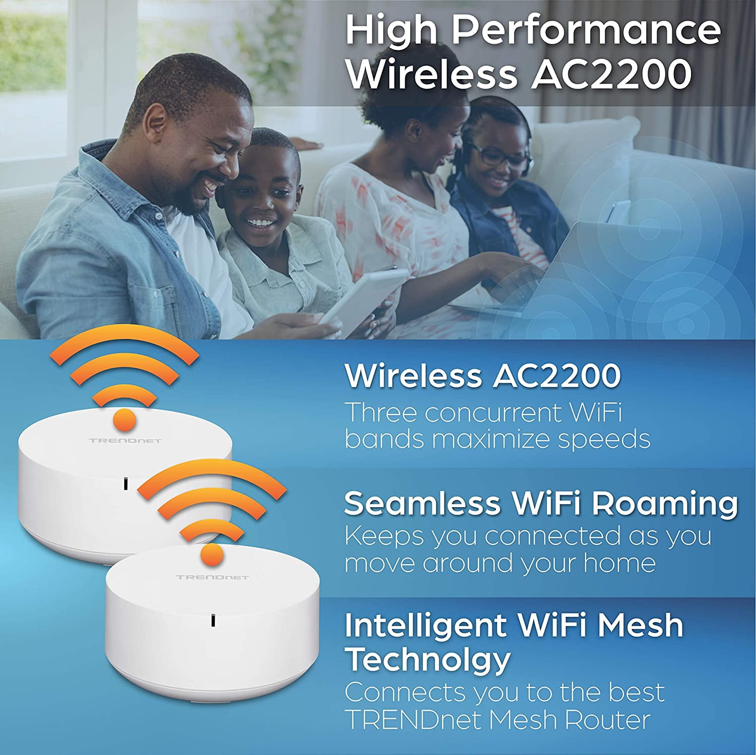 TRENDnet TEW-830MDR AC2200 Wi-Fi Mesh Router (1-Pack) App-Based Setup Utility