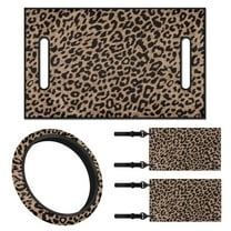 Jeiento Leopard Print Golf Cart Accessories 4 Set Golf Cart Seat Cover Golf Cart Steering Wheel Cover Golf Cart Flags Golf Cart Seat Cushions Cover Steering Wheel Cover Protector Mini Flags