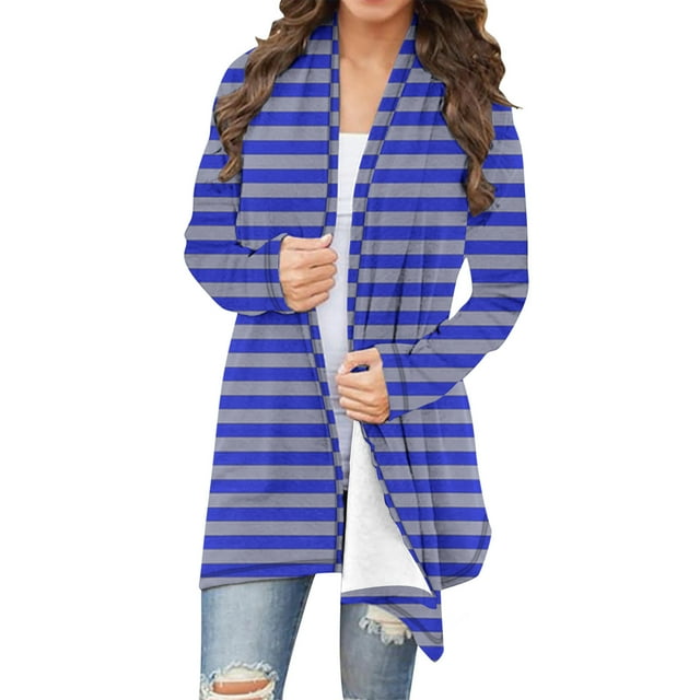Npasoilc Manteaux pour Femmes Cardigan Veste Décontractée à Manches Longues à Rayures et à Fleurs pour Dames