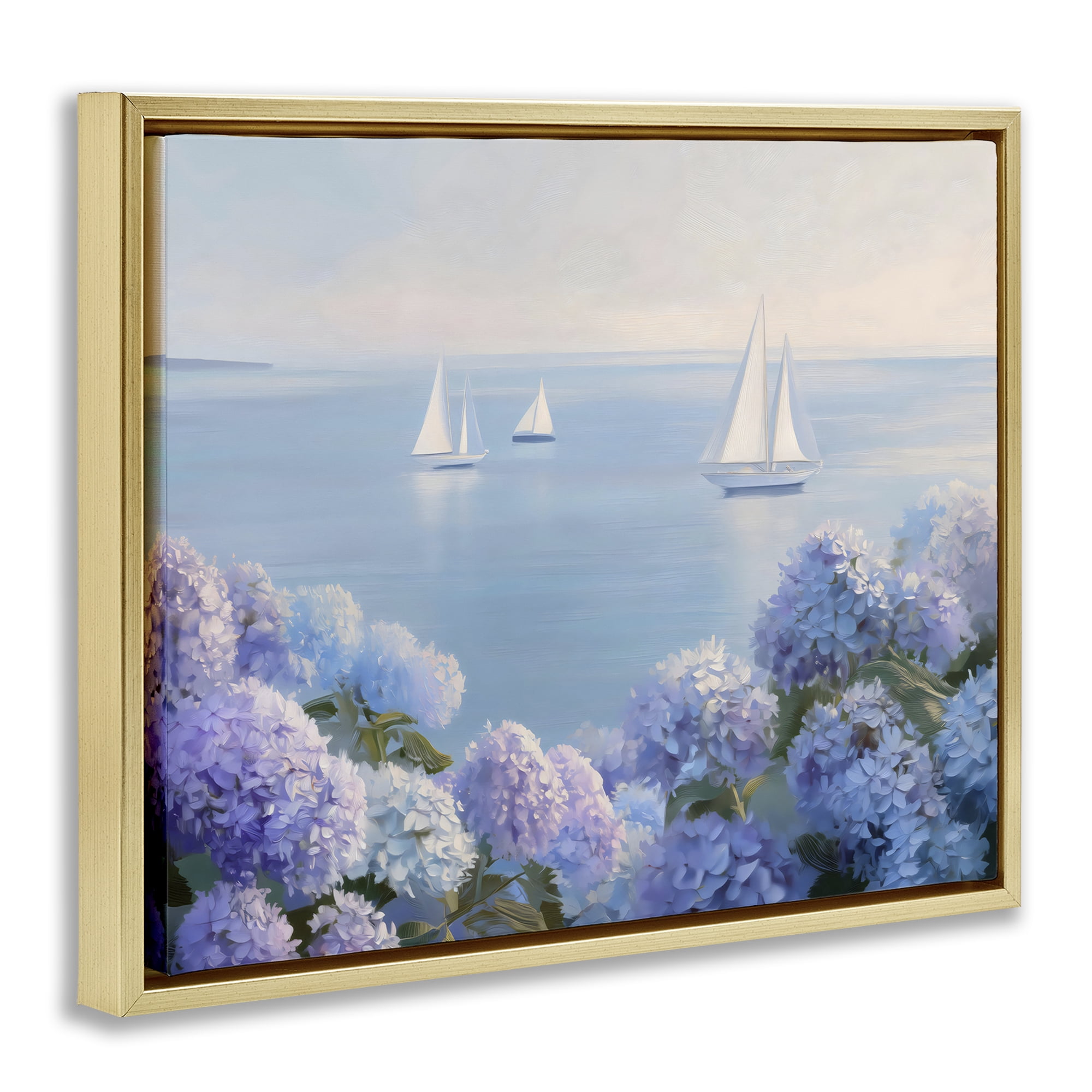 Stupell Industries Sailboats & Hydrangeas at Sea Gold Framed Floater Canvas Wall Art, design by LSR Design Studio