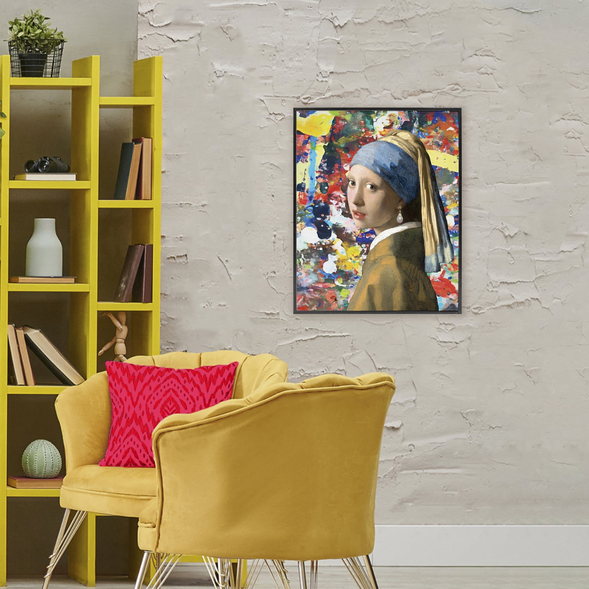 Stupell Industries Modern Splatter Iconic Pearl Earring Black Framed Giclee Art, design by Grotto Studios