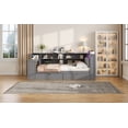 thumbnail image 5 of Lisonu Full Size Storage Platform Bed with Upholstered Headboard, Built-In Charging Station & LED Lights, 8 Shelves, 2 Drawers, Desk, Grey Linen — No Box Spring Required, 5 of 21