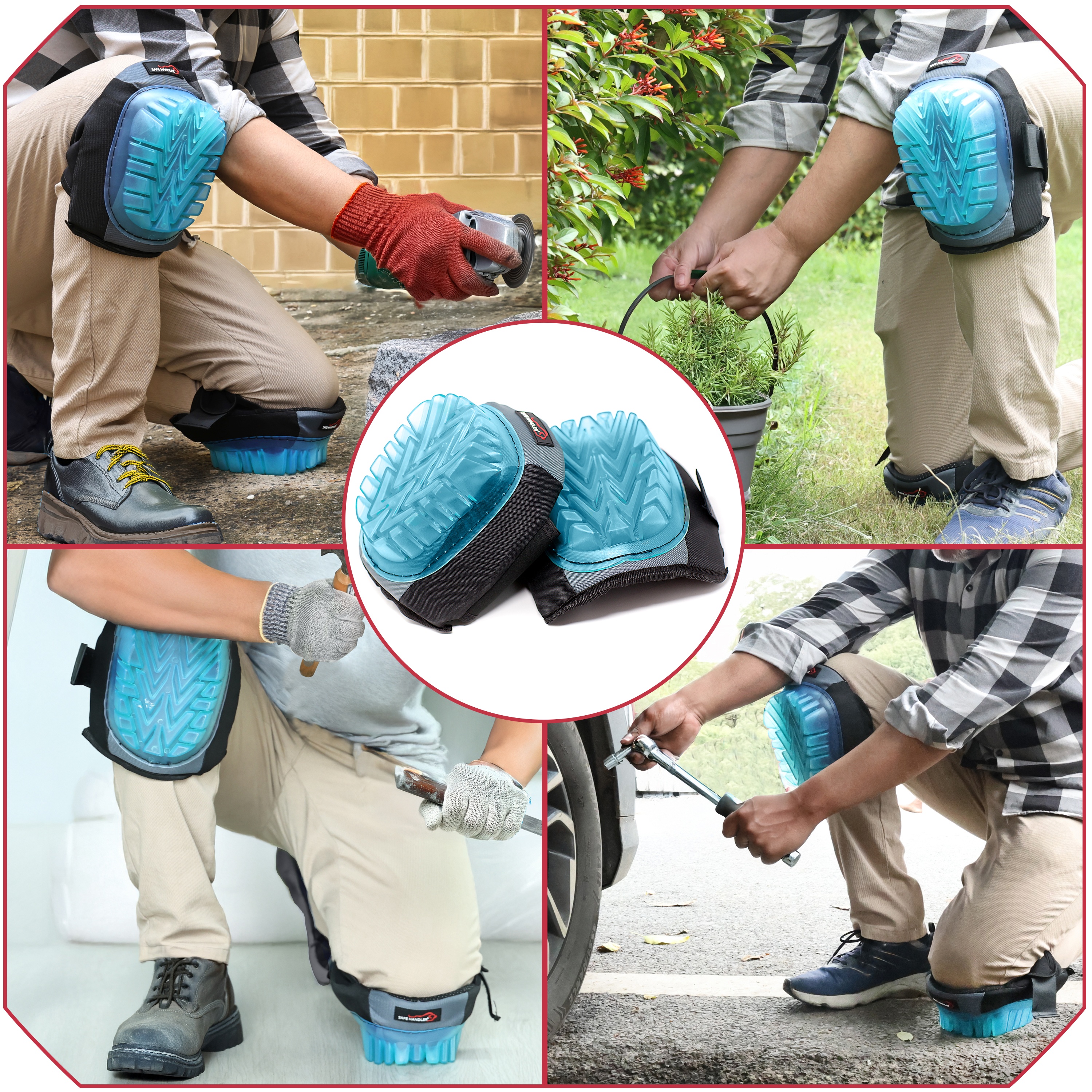 Safe Handler Professional Knee Pads with Superior Gel Cushion, Non-Marring, Blue, Heavy Duty Knee Protector