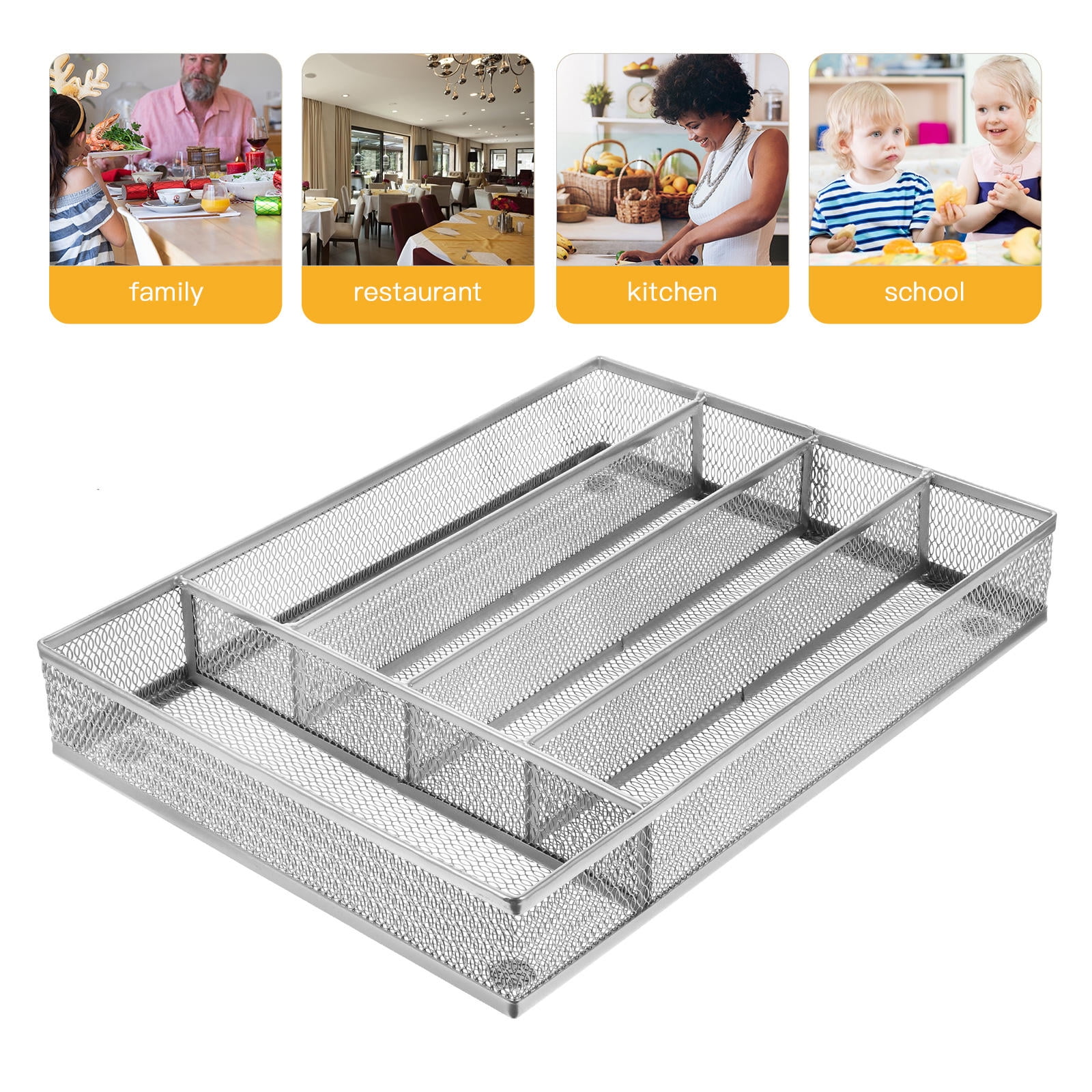 HEALEEP 1pc Silverware Tray For Drawer Storage Organizer Kitchen And Office For Cutlery Pens Cosmetics And More Silver
