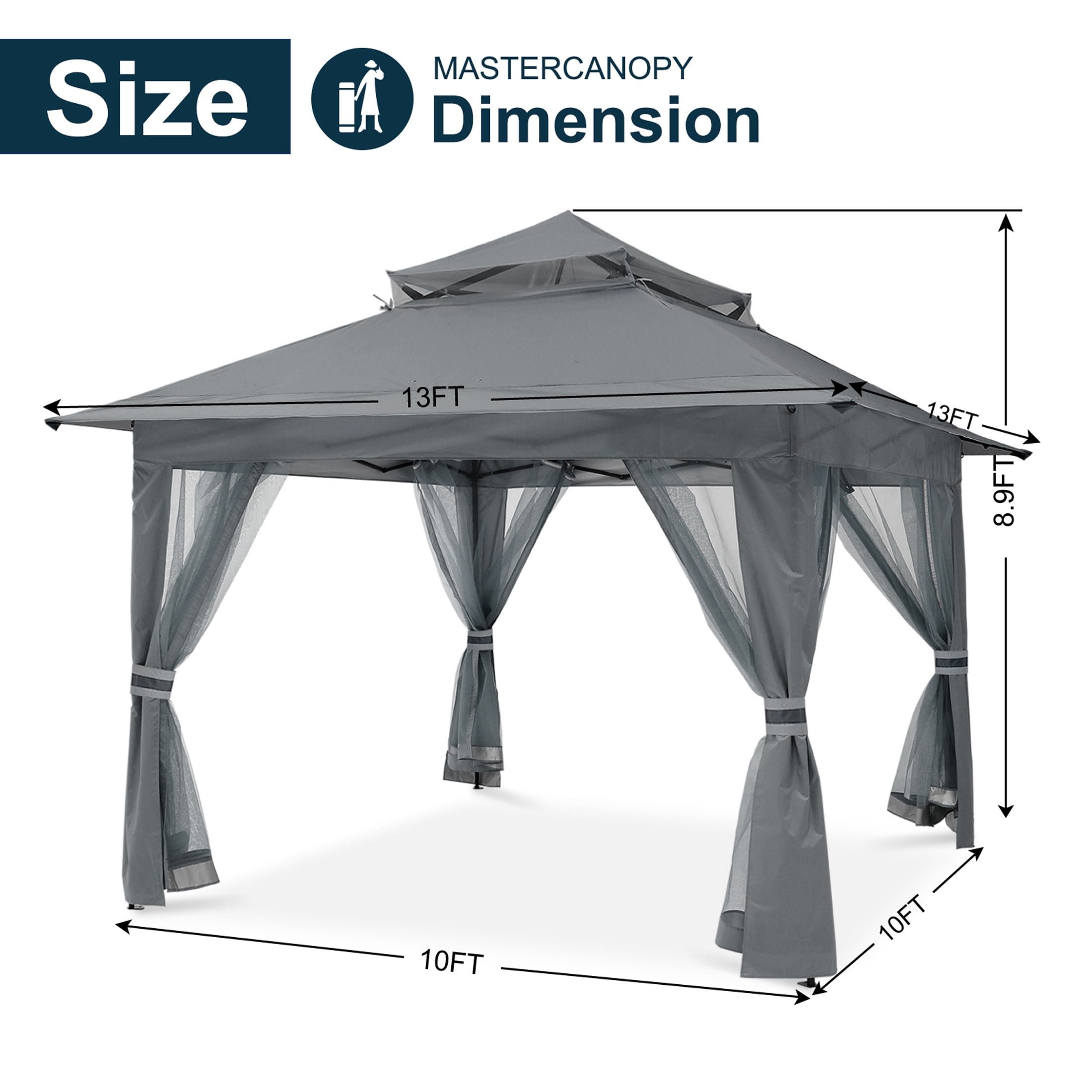 MASTERCANOPY 13 x 13ft Pop-up Gazebo Outdoor Canopy Tent with Mesh Walls, Dark Gray