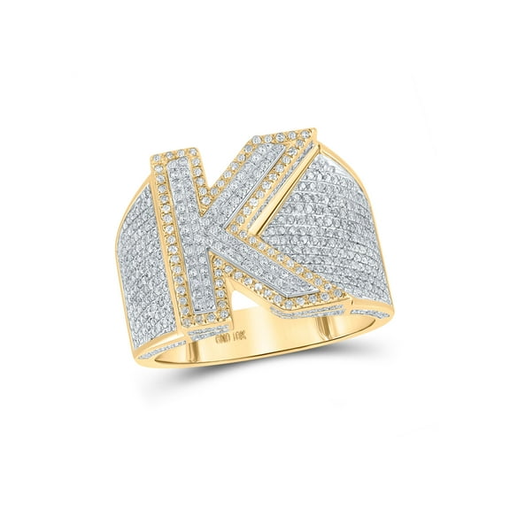 10kt Two-tone Gold Mens Round Diamond Initial K Letter Ring 1-1/5 Cttw