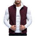 thumbnail image 2 of Mens Fleece Insulated Sleeveless Jackets Full Zipper Stand Up Collar Solid Color Fashion Winter Jacket Wine XXL, 2 of 5