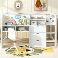 thumbnail image 3 of Harper & Bright Designs Full Low Loft Bed with Desk & Storage, Solid Wood Loft Bed with Drop-Down Cabinets, Bookcase & Whiteboard for Boys Girls, White, 3 of 12