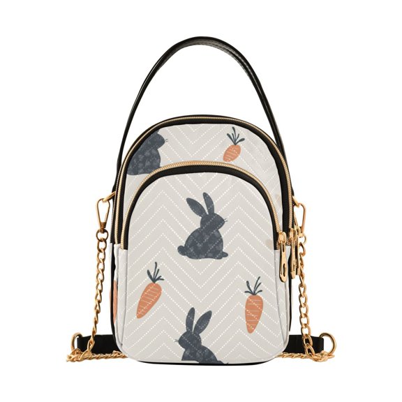 FORMRS Crossbody Bag for Women Quilted Travel Shoulder Cell Phone Purse with Chain Strap Handbag, Bunnies and Carrots
