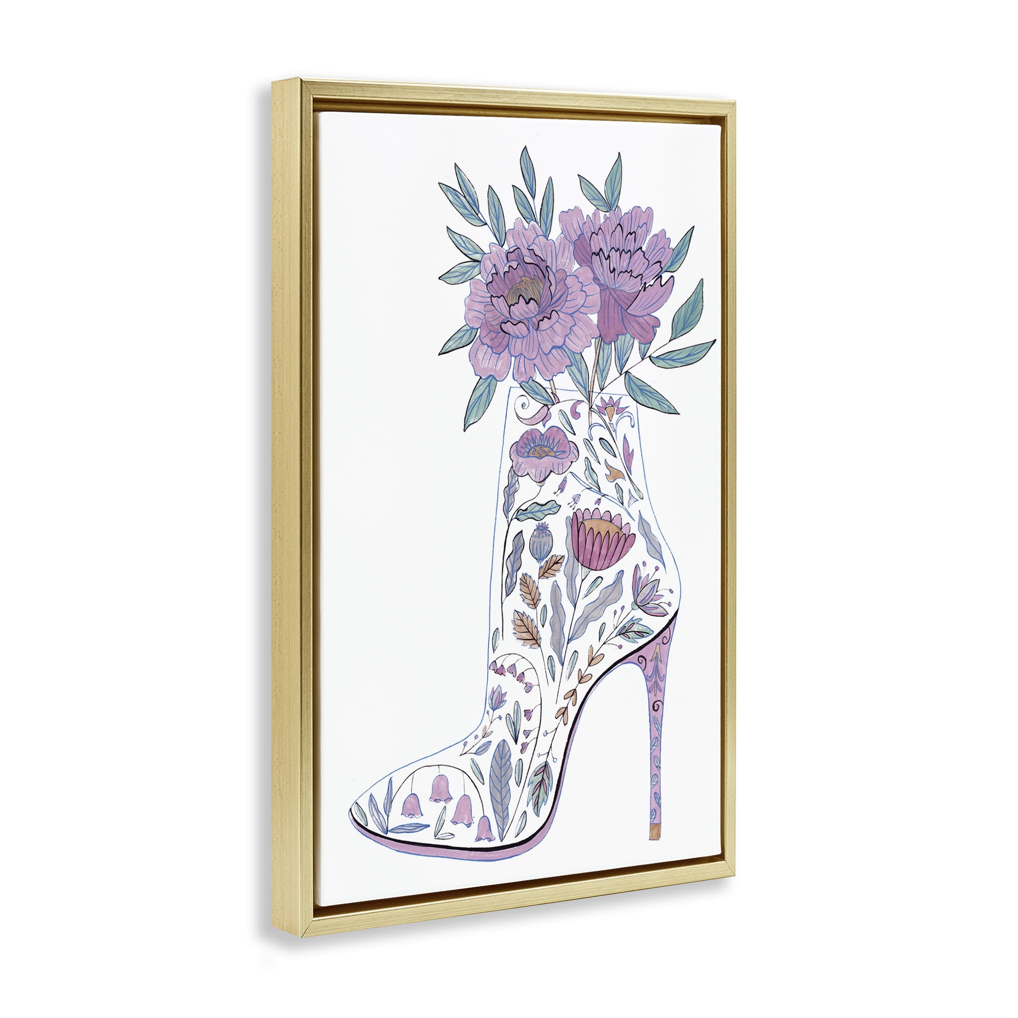 Stupell Industries Floral Heel Bouquet Botanical & Floral Painting Gold Floater Framed Art Print Wall Art, 21 x 31