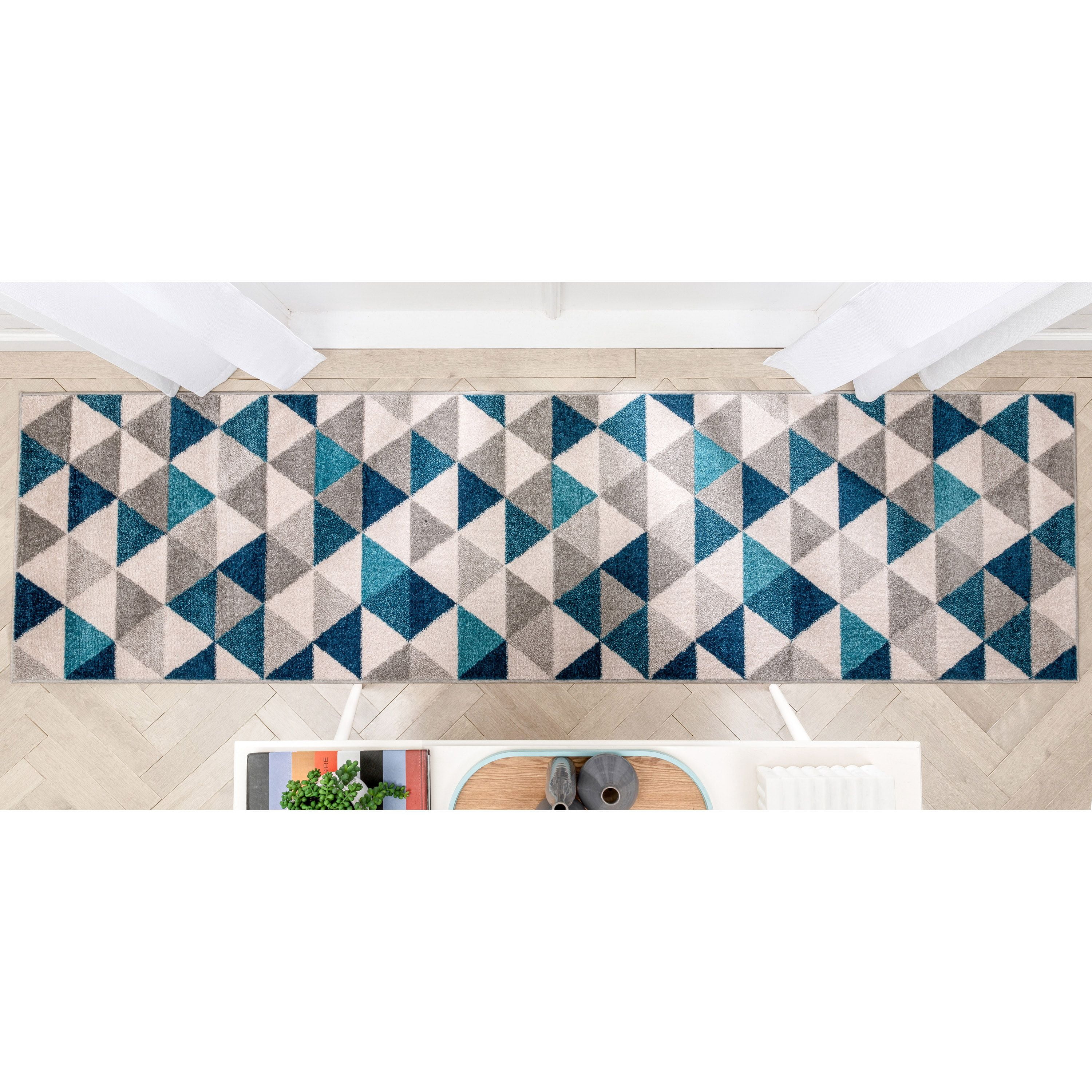 Well Woven Mystic Alvin Mid-Century Modern Geometric Blue 2'7'' x 9'10'' Runner Rug