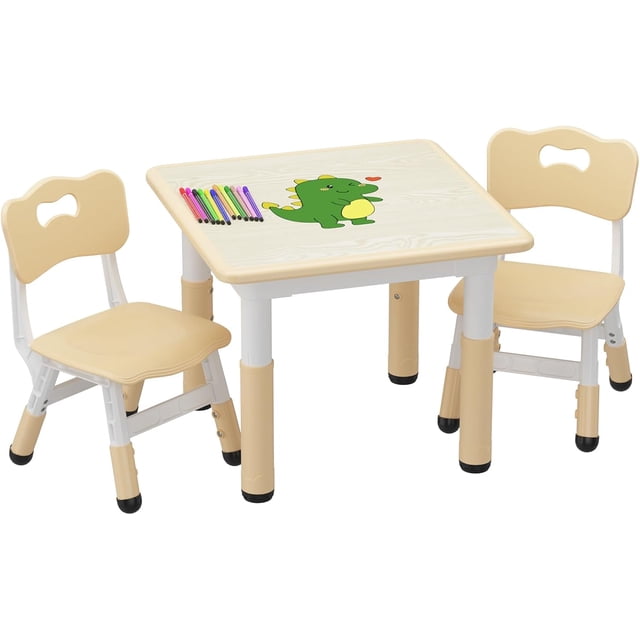 4 - in - 1 niños mesa y 2 sillas set con height - adjustable feature y superficie con grafiti: 23.6 x 23.6 x 19 pulgadas, durable y safe ages 2 - 10 in playroom, classroom o home (burlywood)