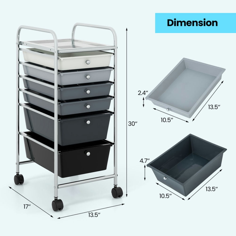 Demi Bonn 6 Drawers Rolling Storage Cart Organizer with 4 Universal Casters, Mixed Black