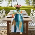 thumbnail image 4 of Modern Teal Green 36 Inch Table Runner, Abstract White Gold Oil Painting Farmhouse Dresser Scarf Cotton & Linen Tablerunner for Dining/Kitchen Island/Holiday Party Décor Small 13" x 36", 4 of 9