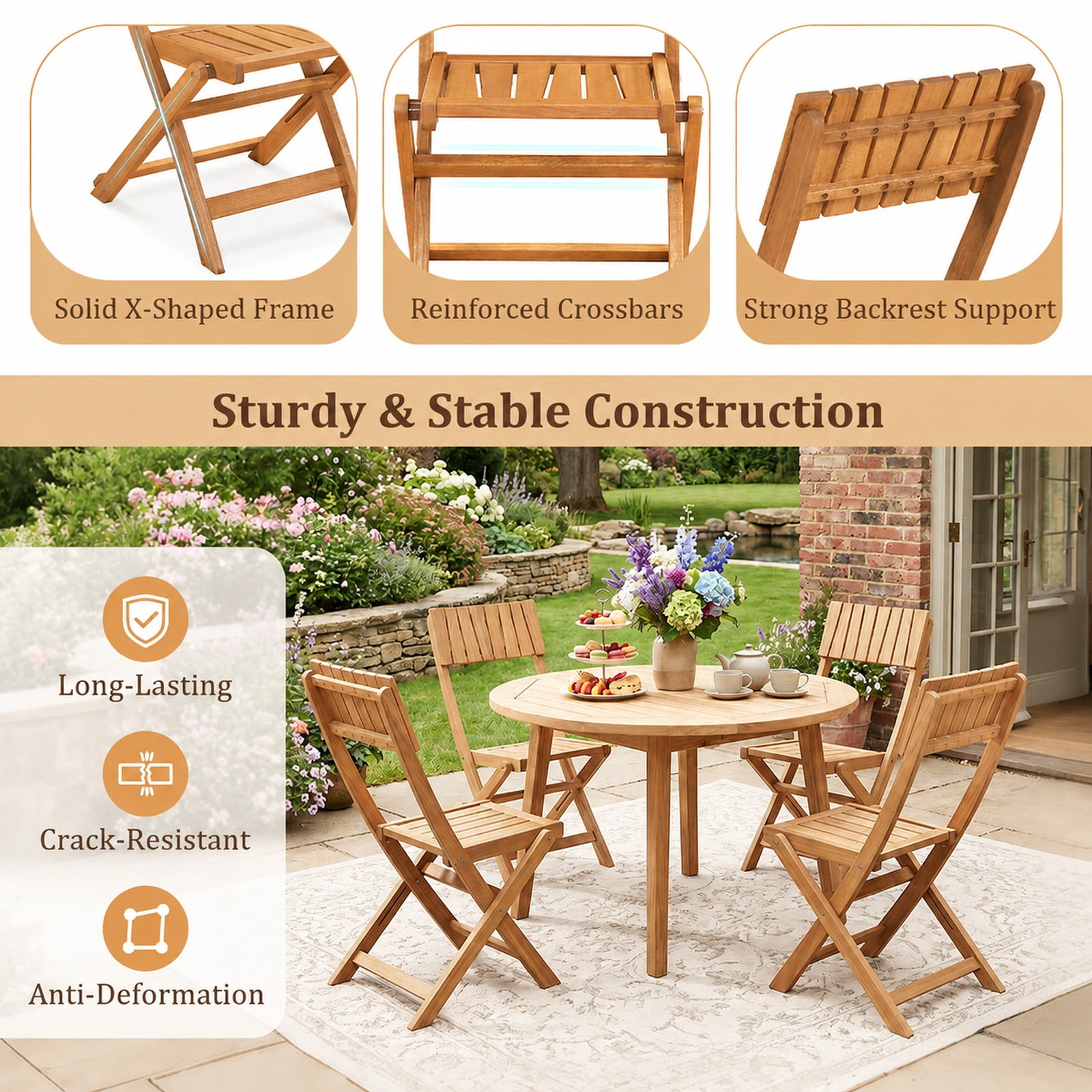 Biotree 2 Pack Folding Chair 34" x 24" for Patio Camping Dining Portable Folding Seat for Outdoor, Brown