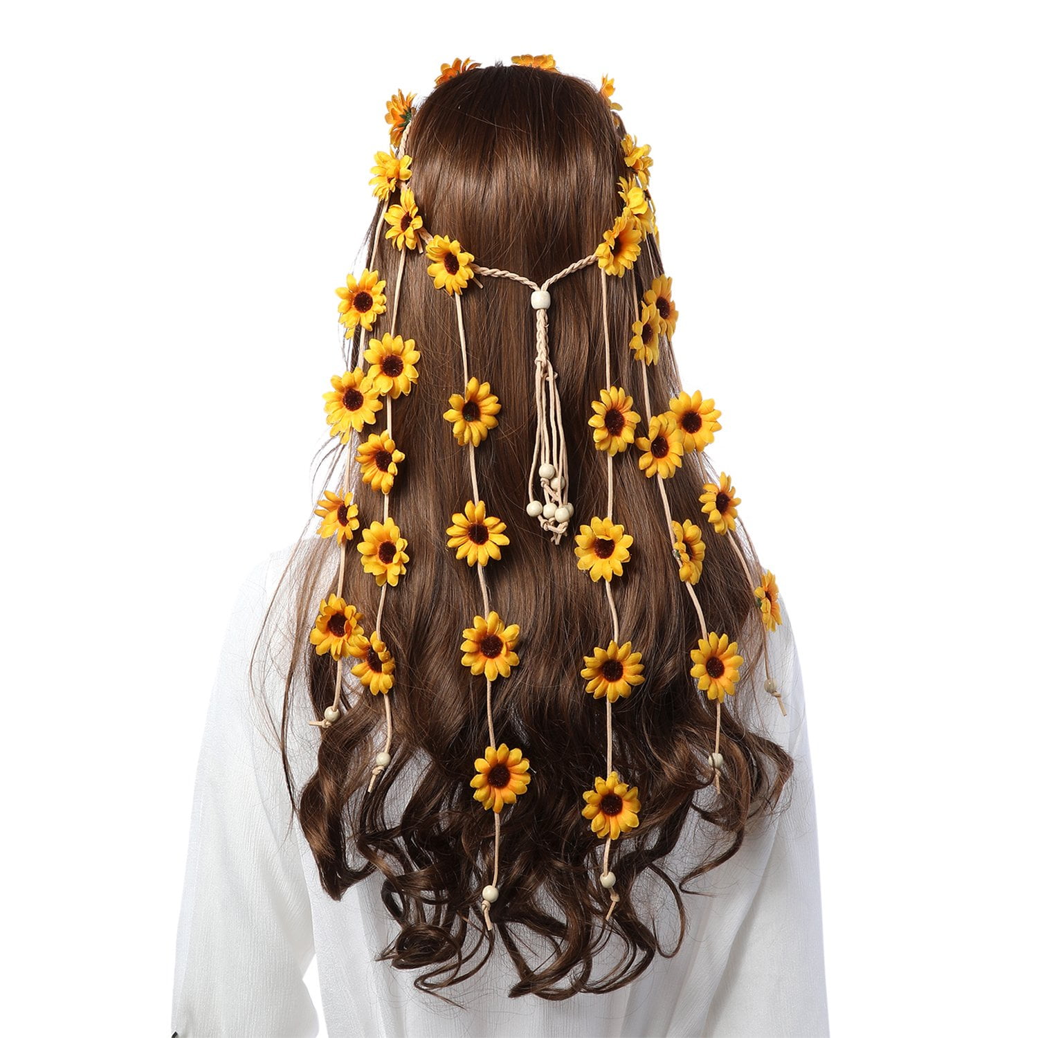 Flower Hippie Headband Floral Crown Sunflowers Beads Adjust  display picture 3