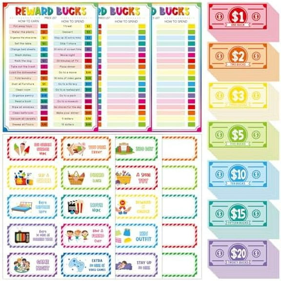 Reward Bucks Chart for Kids, 636 Pcs Bright Color Good Behavior Reward System Bucks List, Incentive Chores Chart at Home Classroom, Routine Schedule Task Financial Literacy Board Toddler$$Office