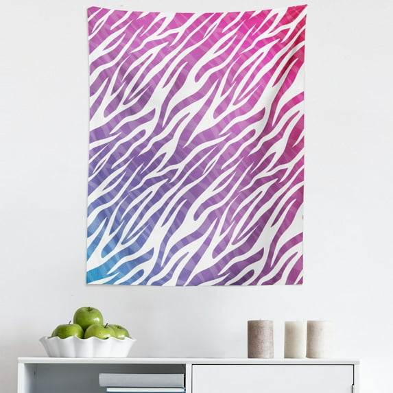 Zebra Tapestry, Illustration of Colorful Art of Animal Skin Stripes Pattern, Fabric Wall Hanging Decor for Bedroom Living Room Dorm, 5 Sizes, Pink Fuchsia, by Ambesonne