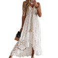 thumbnail image 1 of Femmes Robe Dentelle Grand Ourlet Été Élégant Bretelles Spaghetti Robe Midi pour la Fête, 1 of 5