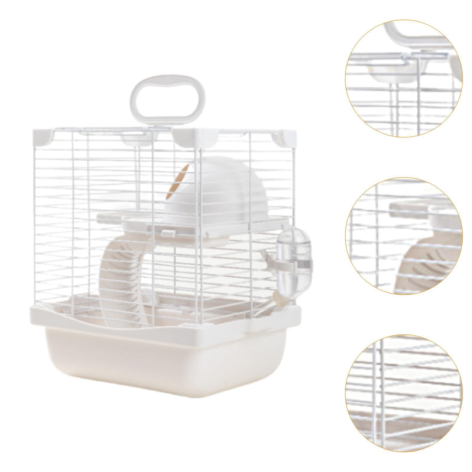 EHJRE 2 Tiers Hamster Cage Enclosure Portable for Mouse Rat with Water Bottle, Food Bowl High Chassis Design Versatile 7.4x9x11inch White