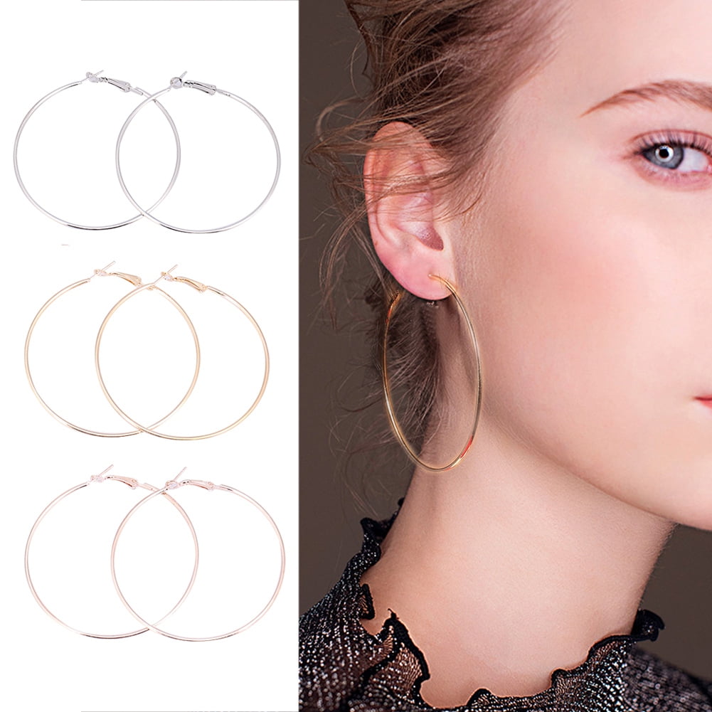 TOPINCN 3 Pairs/set Fashionable Lady Women Alloy Round Large Hoop Loop Earrings Ear Stud,Loop