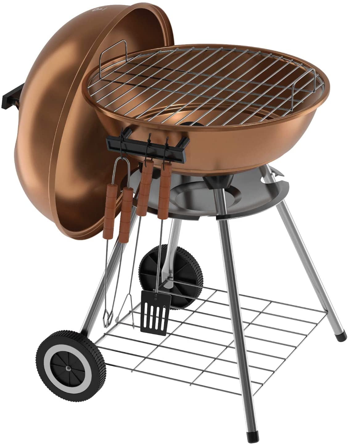 TUSY Charcoal Grill Carts Ceramic Original Kettle Premium 18-Inch Black Charcoal Barbecue Grill Camping Grilling Heat Control Steel Cooking Grate for Steak Chicken 