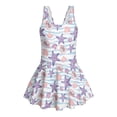 thumbnail image 4 of COEQINE Soft Stretchy Girls One Piece Swimsuit, Tank Neck Tankini Style with Full Coverage Skirt and Wide Straps, Beach Bathing Suit for Girls 12-13 Years, Purple Starfish Seashell Wave, 4 of 8