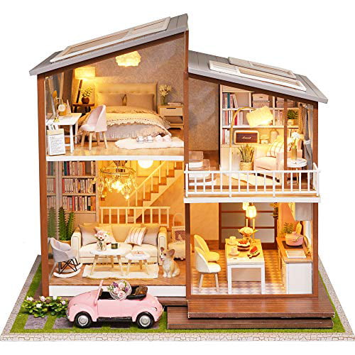 Spilay Dollhouse Miniature with Furniture,DIY Dollhouse Kit Mini Modern Villa