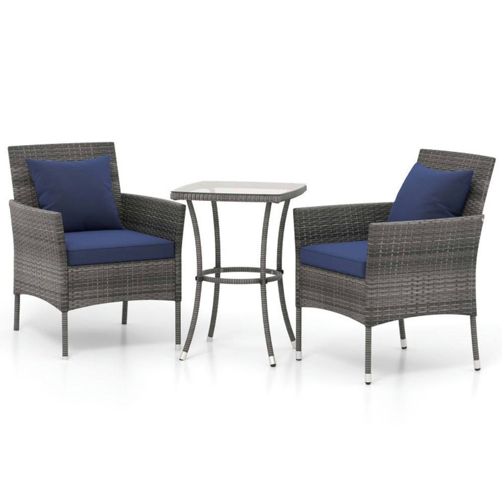 GVN Outdoor Furniture Sets, Outdoor Conversation Set,3 Pieces Patio Furniture Set with Cushioned Patio Chairs and Tempered Glass Coffee Table-Navy GVN Outdoor Furniture Sets, Outdoor Conversation Set,3 Pieces Patio Furniture Set with Cushioned Patio Chairs and Tempered Glass Coffee Table-Navy
