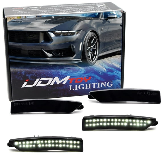 4pc Set Black-Out Smoked Lens Xenon White Full LED Dotted Front & Rear Side Marker Light Kit For Ford 2024-up Mustang (S650)