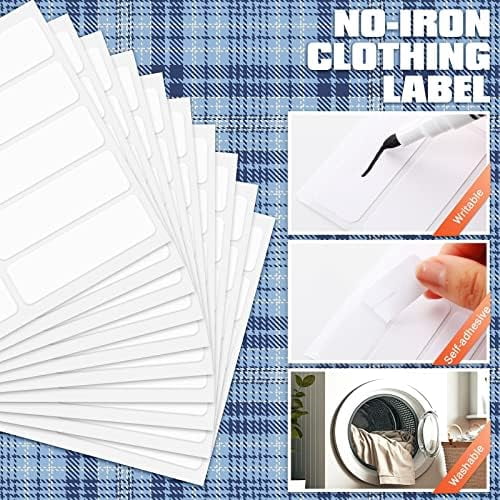 Tekola 300 Pcs Clothing Labels for Nursing Homes No Iron Fabric Labels with 2 Pcs Permanent Fabric Markers Washable Name Laundry Stickers for Camp Laundry Shop(Rectangle,2 x 0.6 Inch)