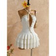 thumbnail image 3 of White Womens Backless Halter Mini Dress With Shell Embellishment And Tiered Ruffle Skirt For Beach Holiday, 3 of 8
