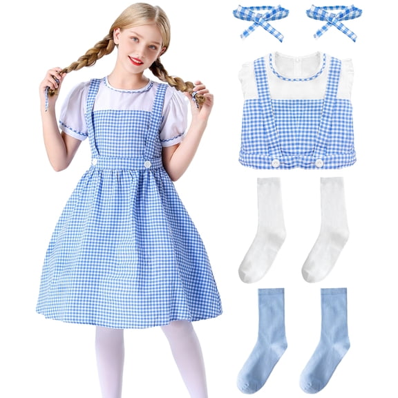 Alaiyaky Blue Plaid Costume Halloween Dress up Outfits Book Storybook Character Costumes Dress Outfits with Accessories