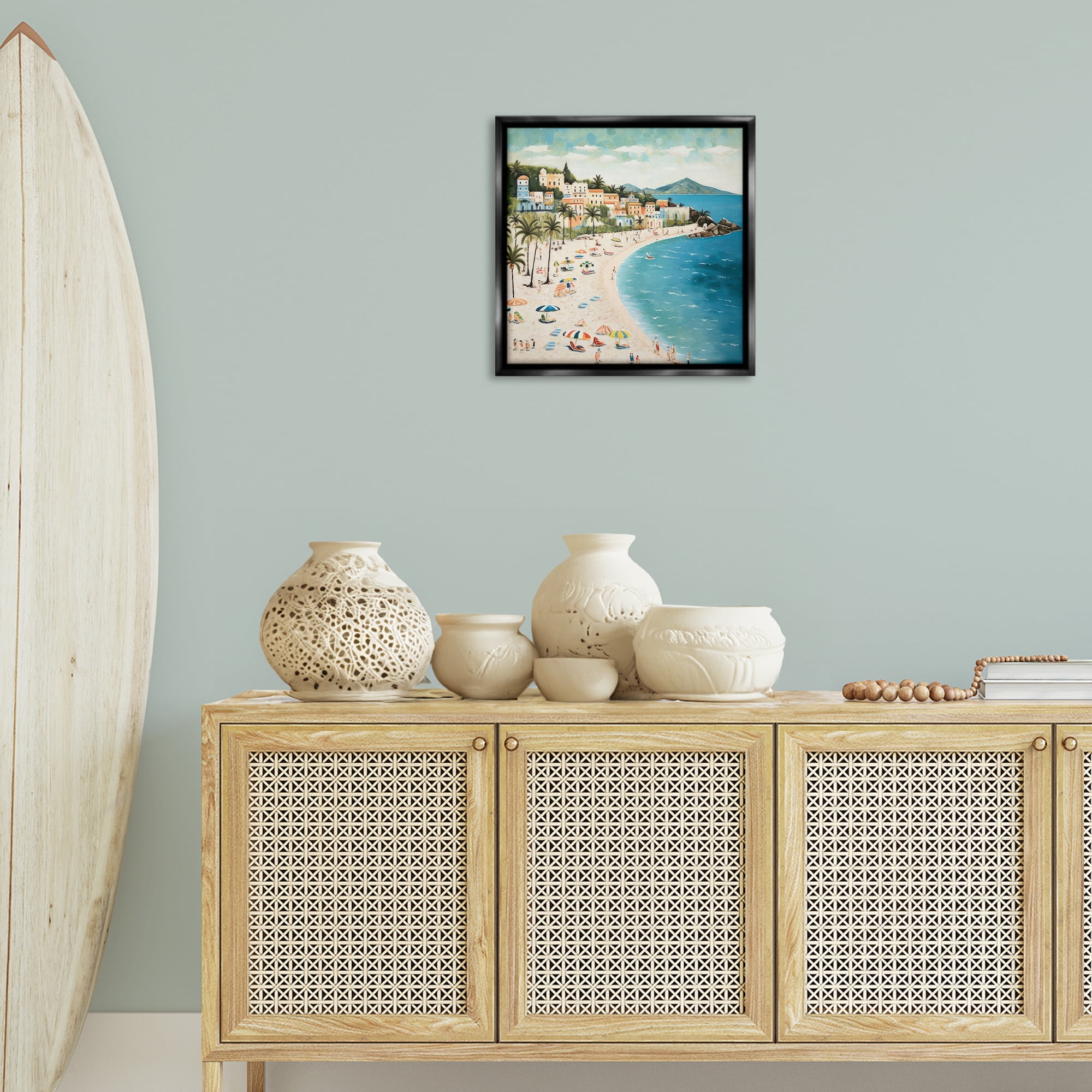 Stupell Industries Beach Water's Edge Nautical & Beach Painting Black Floater Framed Canvas Art Print Wall Art, 18 x 18