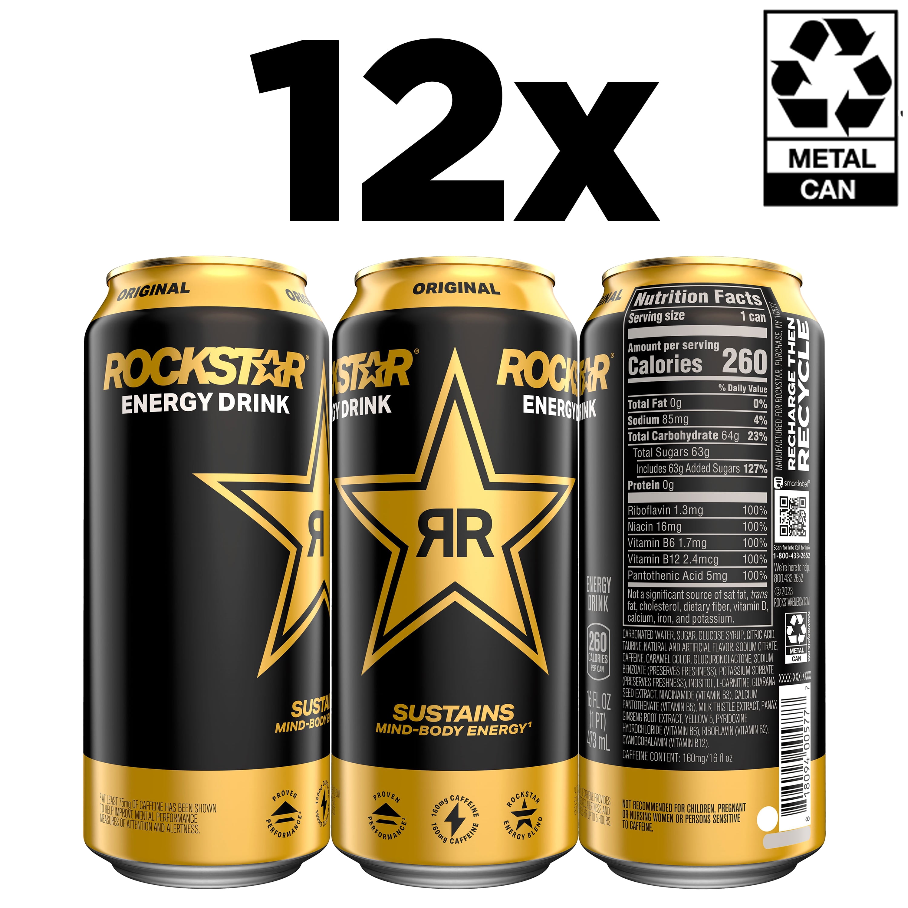 Rockstar Original Energy Drink, 16 fl oz, 12 Pack Cans