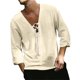thumbnail image 1 of ash Camiseta de manga 3/4 con aspecto de lino y algodón para hombre, camisetas informales con cordones y cuello en V para vacaciones en la playa y verano, 1 of 5