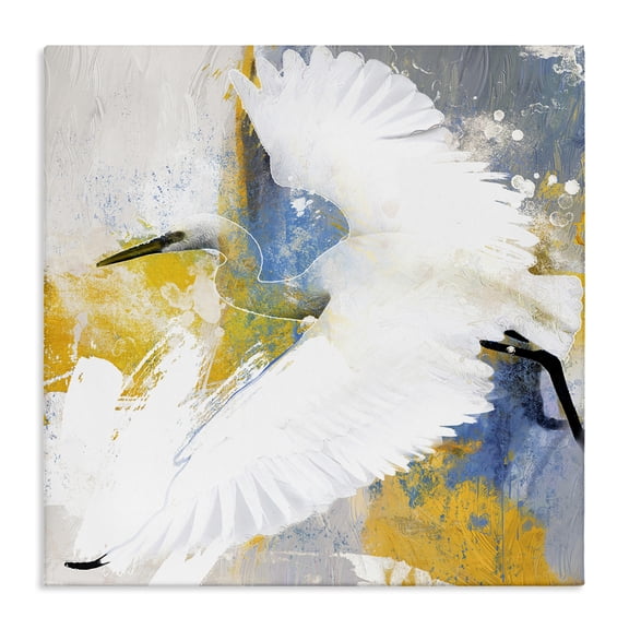 Stupell Industries Modern Egret in Flight Animals Painting Wrapped Canvas Art Print Wall Art, 17 x 17